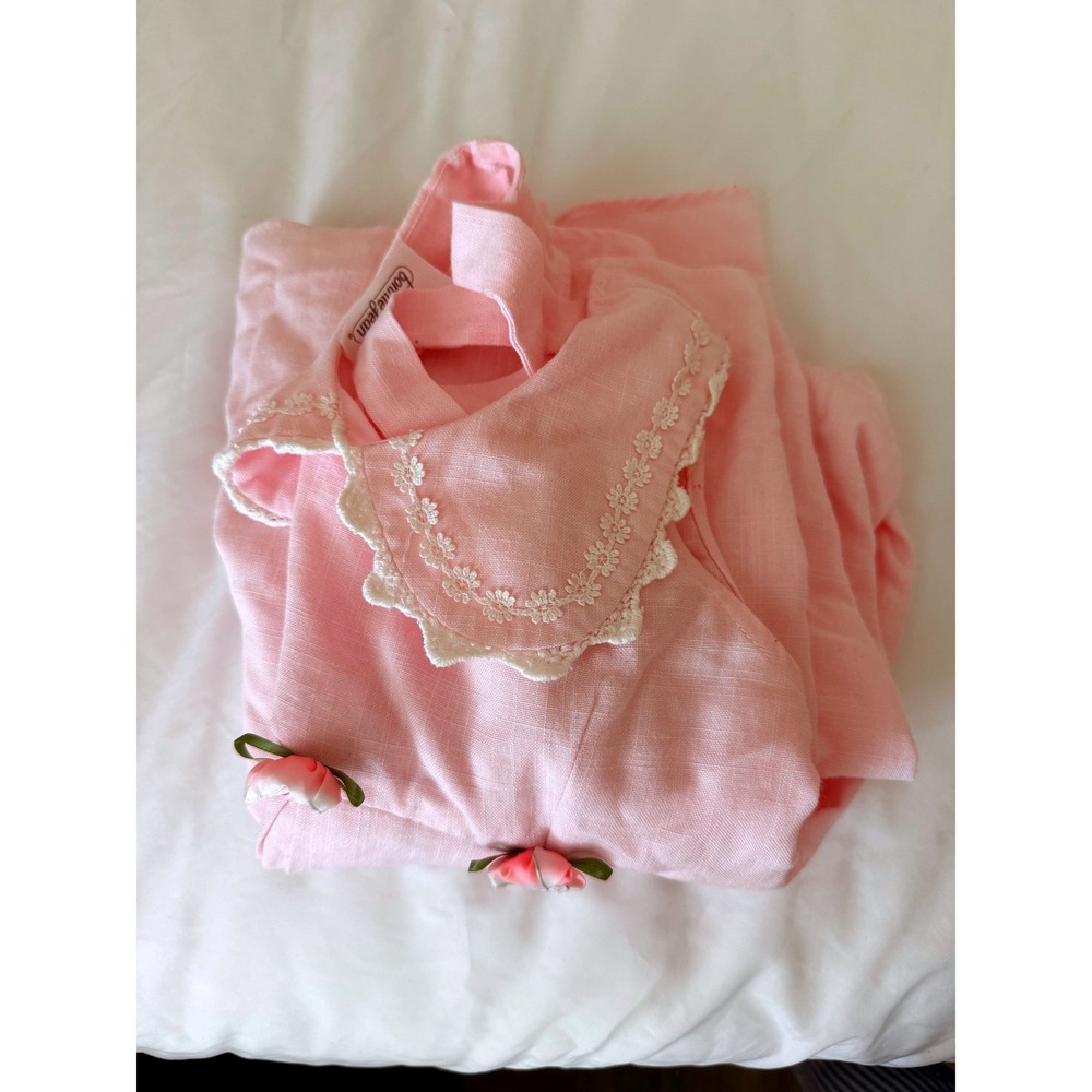 Bonnie Jean Vintage New York Pink Lace Collar Rosebud Maxi‎ Dress